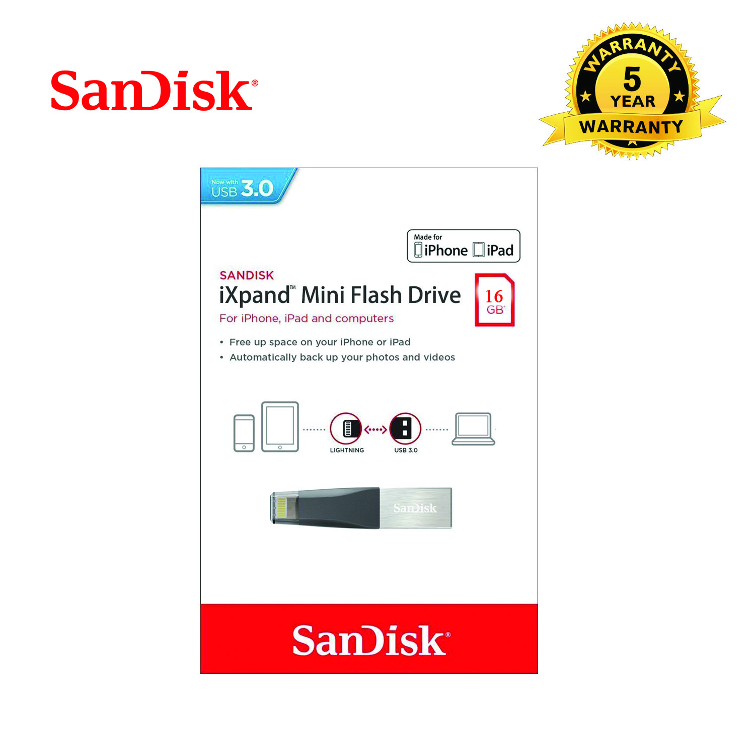 SANDISK : SANDISK IXPAND 128GB USB FLASH drive pour IPHONE et IPAD