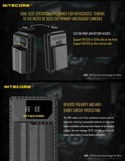 Nitecore UNK1 Dual-Slot USB Charger for Nikon EN-EL14, EN-EL14a, and EN-EL15 Lithium-Ion Batteries - Image 3
