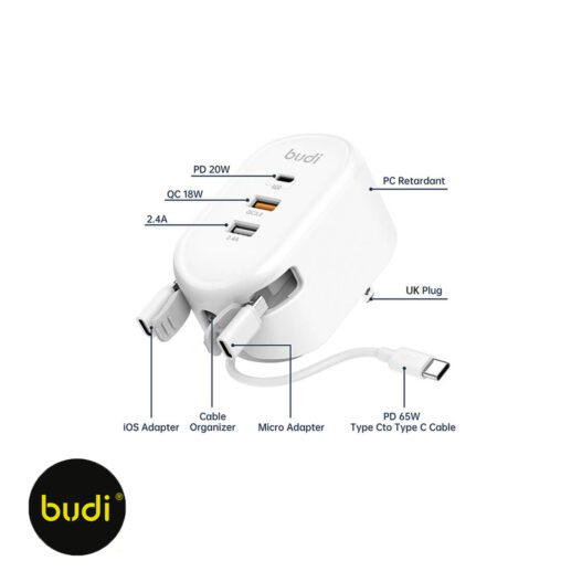 BUDI 32W Home Charger with USB, USB-C & Micro (UK Plug) - Image 4